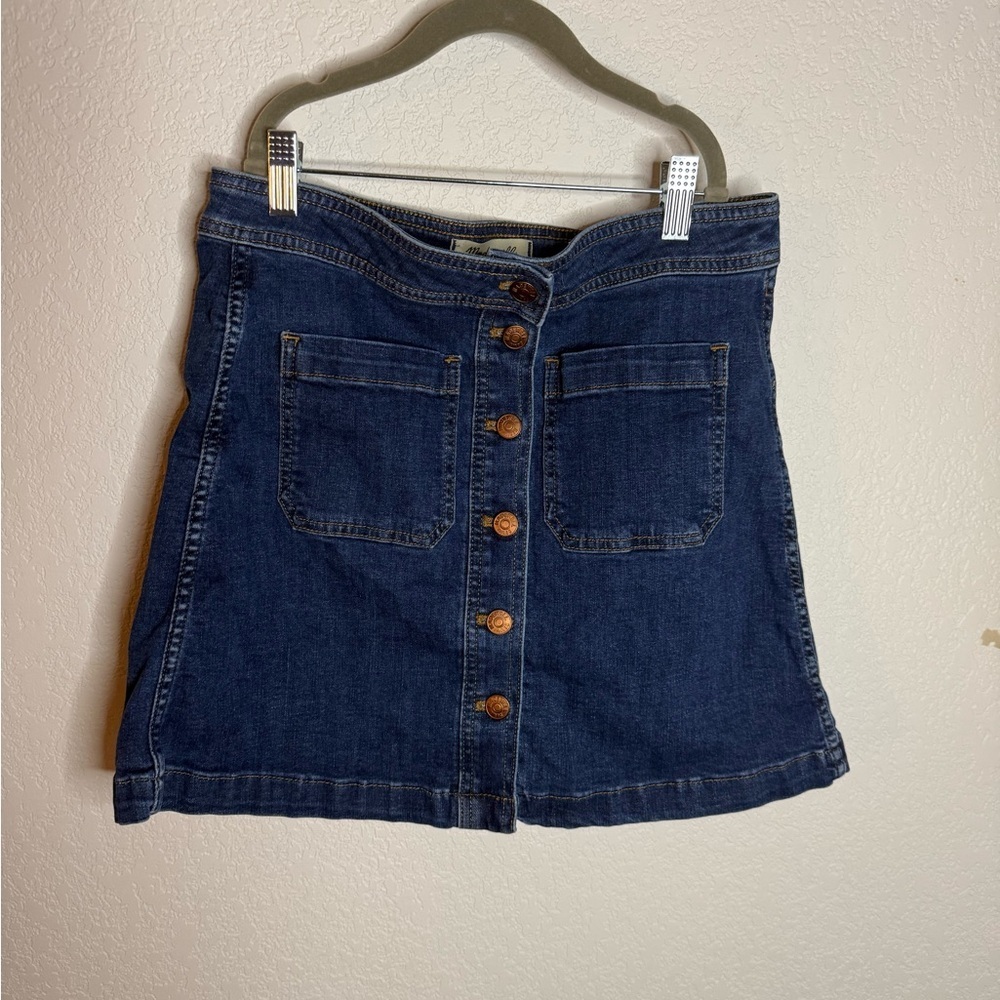 Madewell Dark Blue Button-Front Mini Skirt